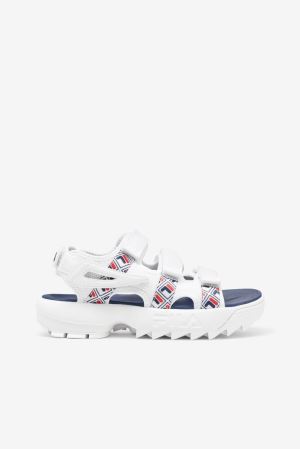 FILA Disruptor Logo Reveal Sandals White / Navy / Red,Womens Shoes | CA.IZMVST682